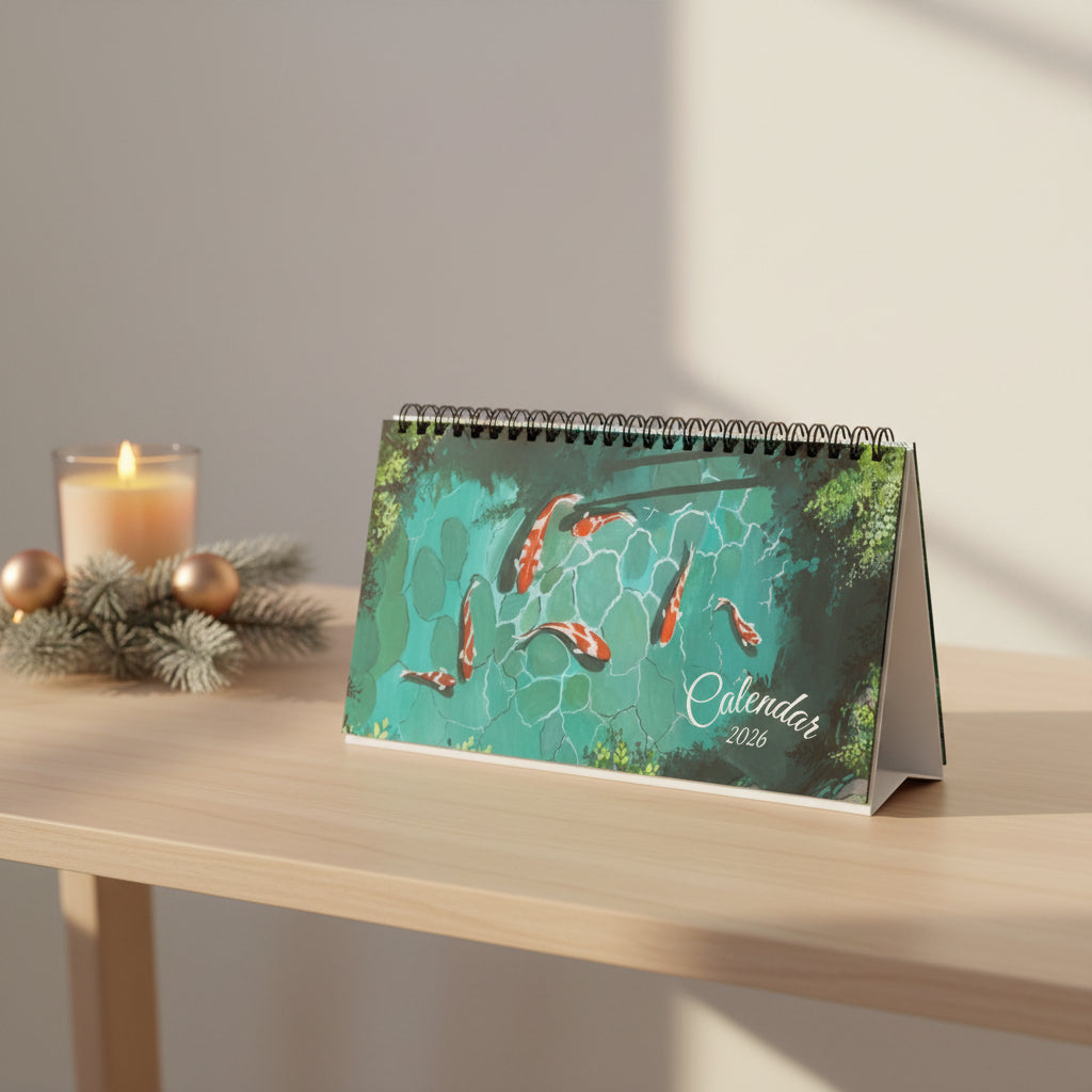 Nature Landscape Paintings Desktop Calendar 2026, Desk Calendar, Monthly Grid