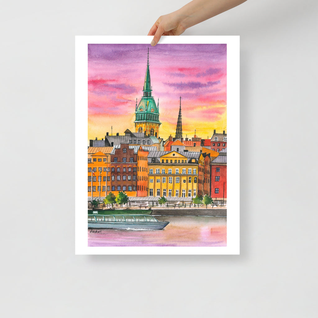 Stockholm Sweden Cityscape Wall Art Print – Scandinavian Nordic Architecture Decor • Modern Travel Poster • Acrylic-Style Urban Art • Europe Gift