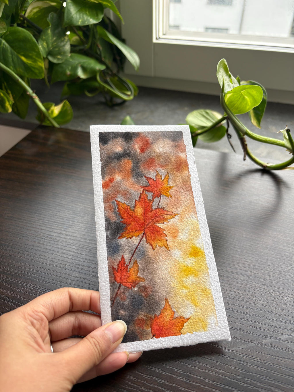 Handmade Autumn Leaves Watercolor Bookmark | Original Fall Art | Holiday Gift