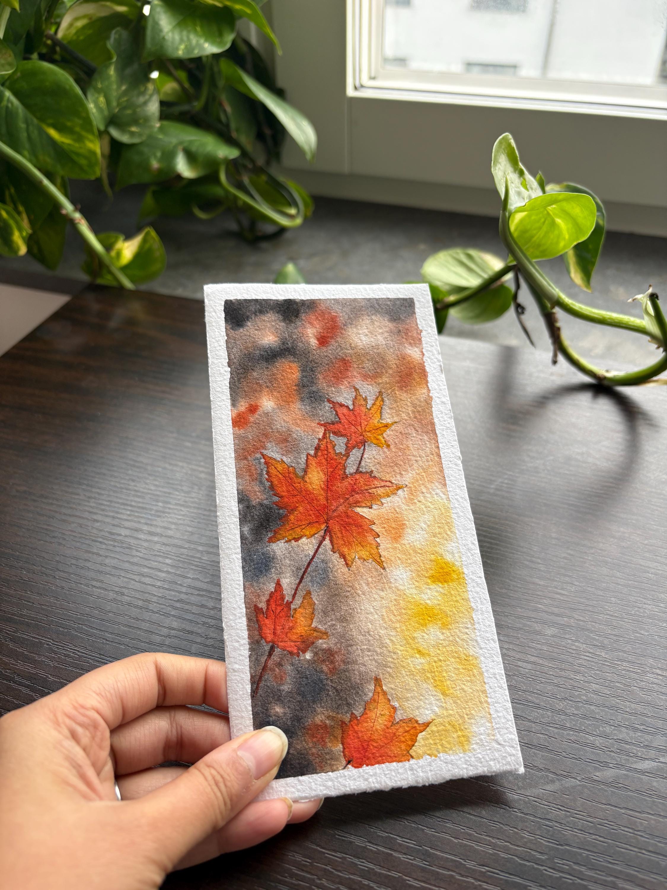 Handmade Autumn Leaves Watercolor Bookmark | Original Fall Art | Holiday Gift