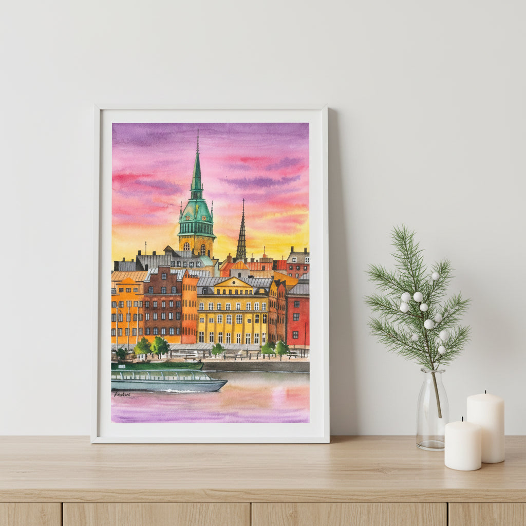 Stockholm Sweden Cityscape Wall Art Print – Scandinavian Nordic Architecture Decor • Modern Travel Poster • Acrylic-Style Urban Art • Europe Gift