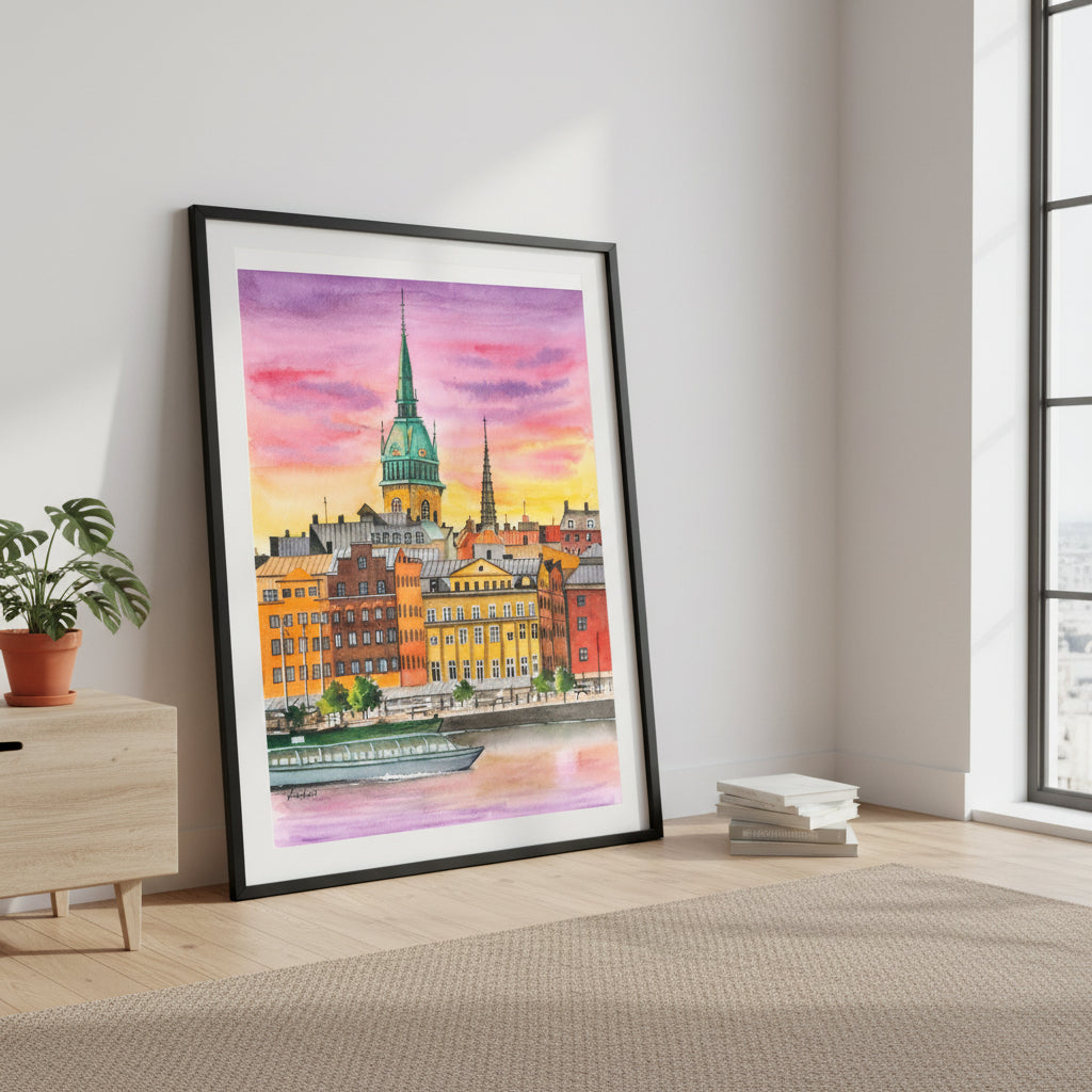 Stockholm Sweden Cityscape Wall Art Print – Scandinavian Nordic Architecture Decor • Modern Travel Poster • Acrylic-Style Urban Art • Europe Gift