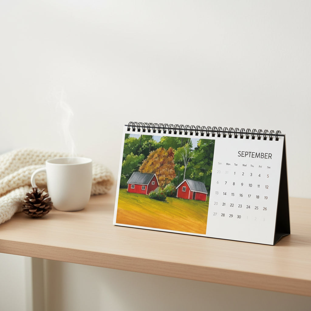Nature Landscape Paintings Desktop Calendar 2026, Desk Calendar, Monthly Grid