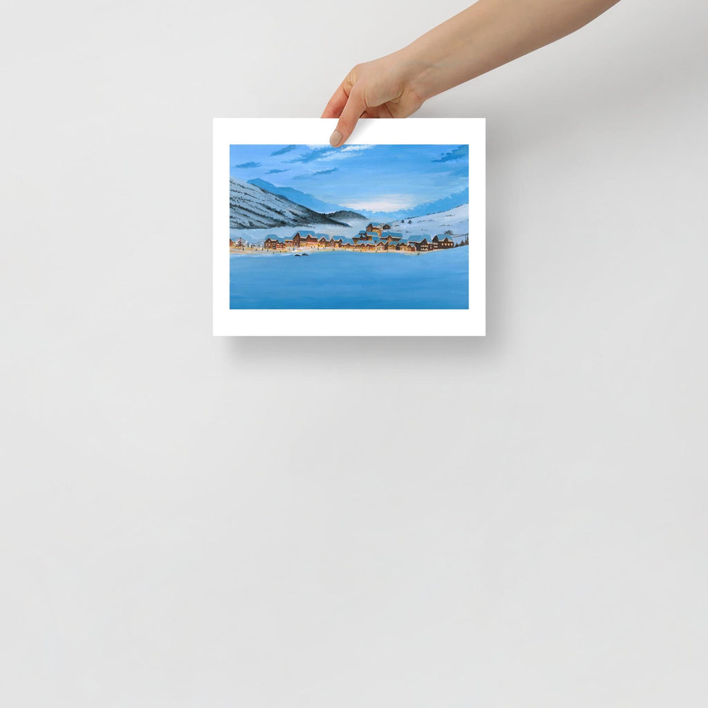 Winter Village Art Print • Snowy Valley Landscape • Glowing Houses Painting • Cozy Holiday Wall Decor  • Christmas Gift