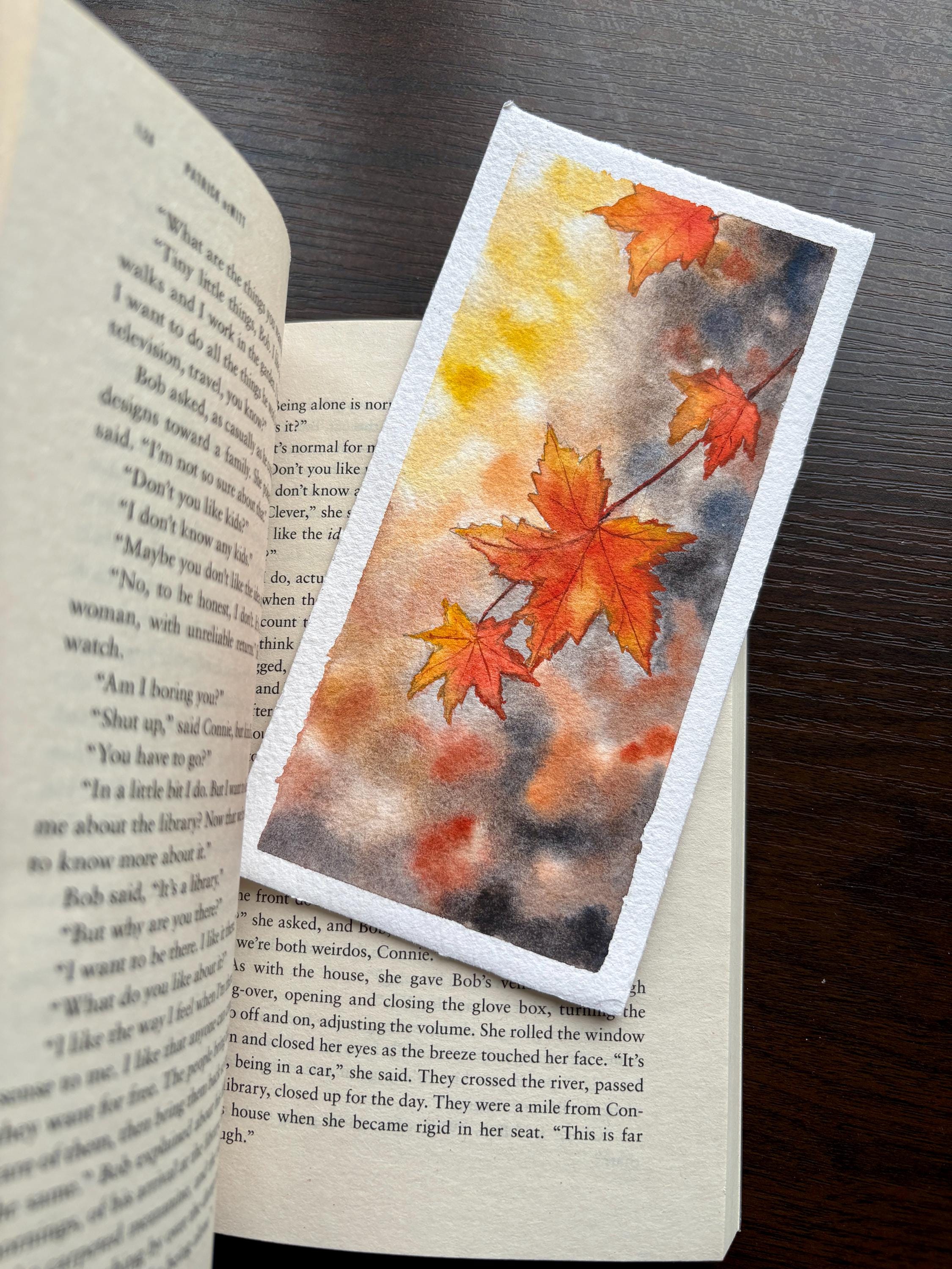 Handmade Autumn Leaves Watercolor Bookmark | Original Fall Art | Holiday Gift