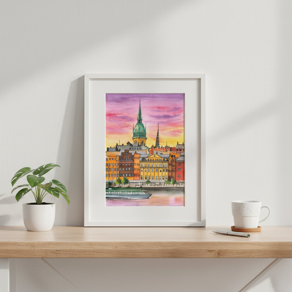 Stockholm Sweden Cityscape Wall Art Print – Scandinavian Nordic Architecture Decor • Modern Travel Poster • Acrylic-Style Urban Art • Europe Gift