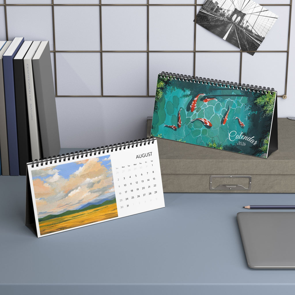 Nature Landscape Paintings Desktop Calendar 2026, Desk Calendar, Monthly Grid