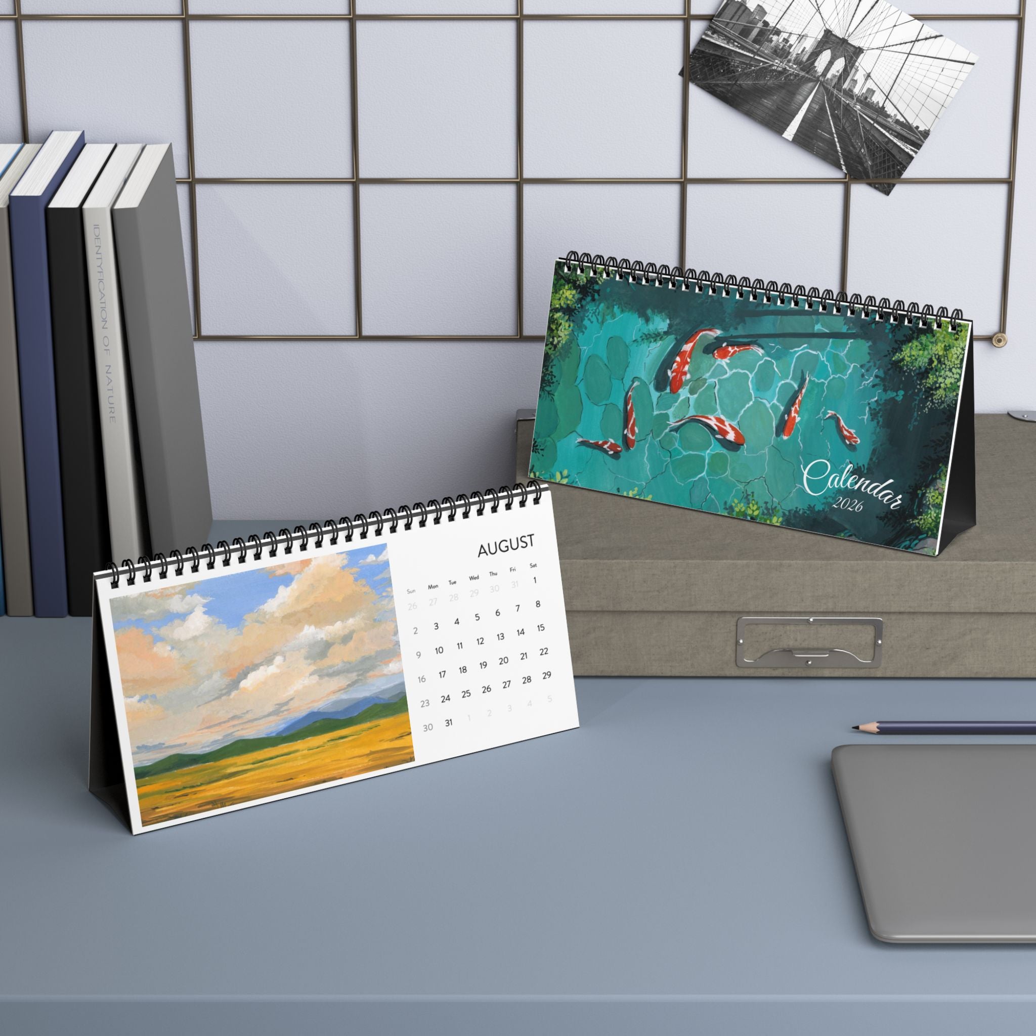 Nature Landscape Paintings Desktop Calendar 2026, Desk Calendar, Monthly Grid