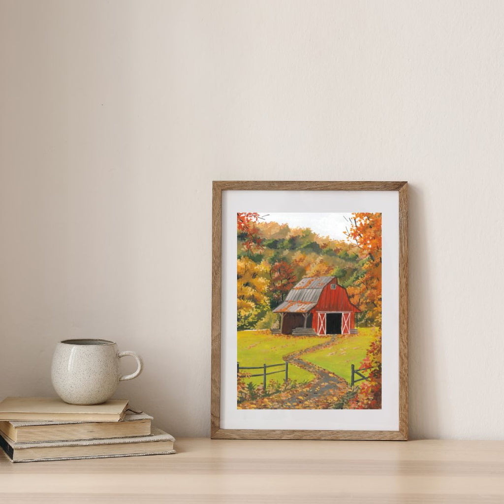 Original Autumn Cottage Gouache Painting | Cozy Fall Landscape Wall Art | Cottagecore Nature Art