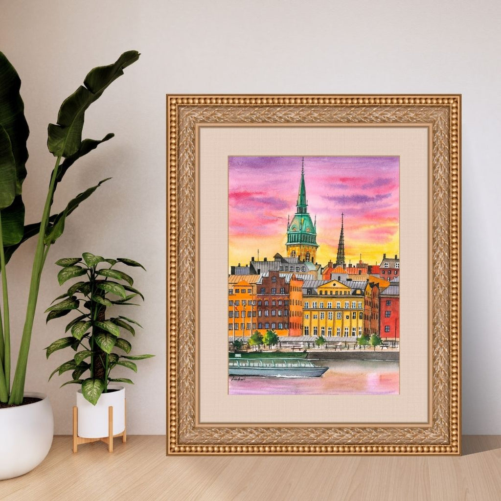 Stockholm Sweden Cityscape Wall Art Print – Scandinavian Nordic Architecture Decor • Modern Travel Poster • Acrylic-Style Urban Art • Europe Gift