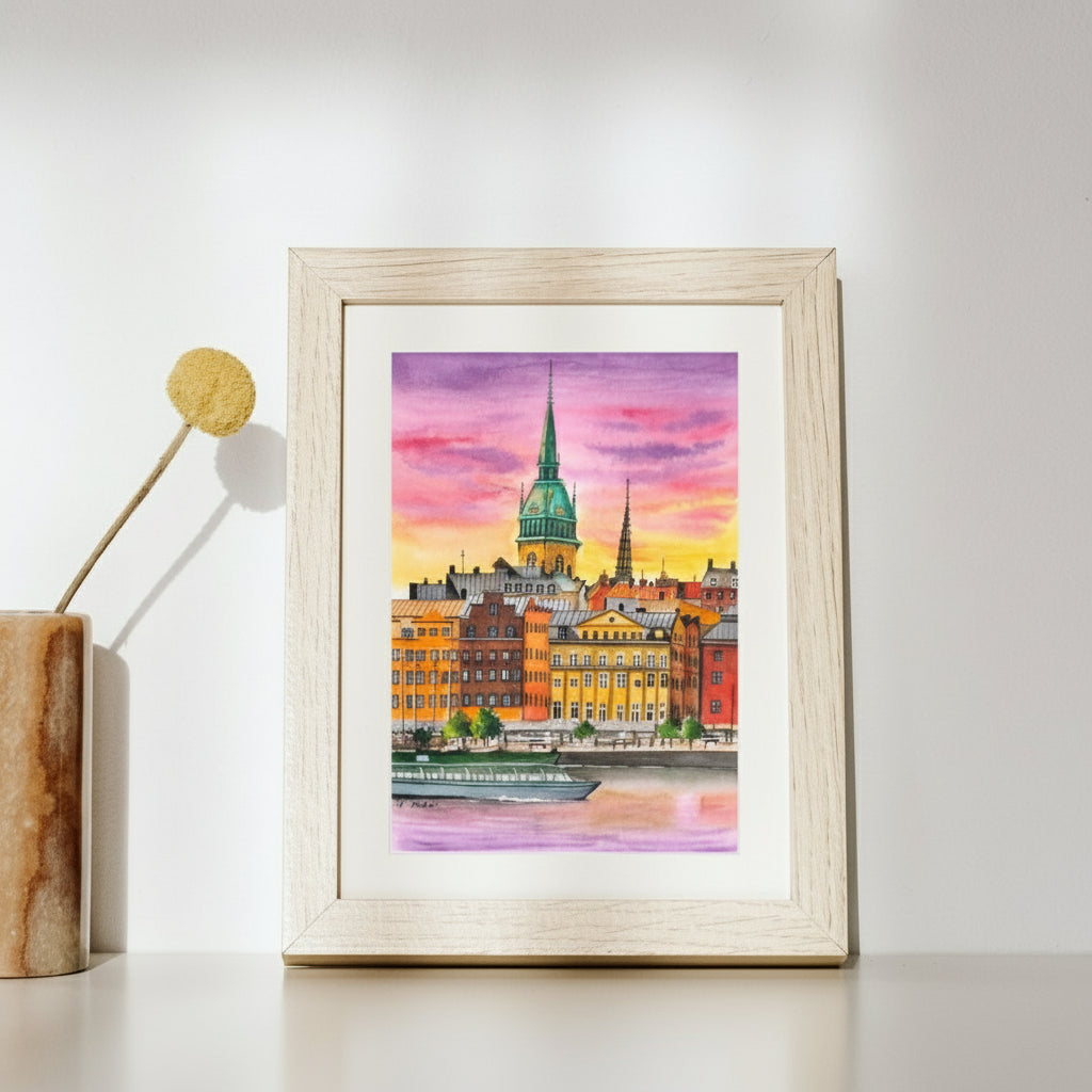 Stockholm Sweden Cityscape Wall Art Print – Scandinavian Nordic Architecture Decor • Modern Travel Poster • Acrylic-Style Urban Art • Europe Gift