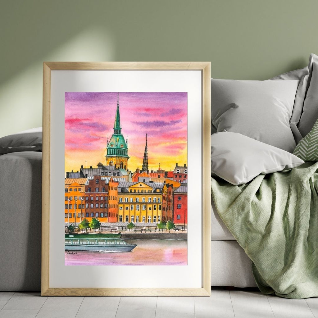 Stockholm Sweden Cityscape Wall Art Print – Scandinavian Nordic Architecture Decor • Modern Travel Poster • Acrylic-Style Urban Art • Europe Gift