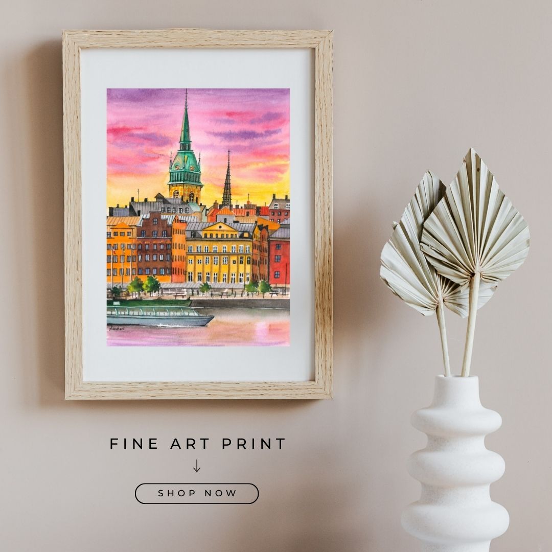 Stockholm Sweden Cityscape Wall Art Print – Scandinavian Nordic Architecture Decor • Modern Travel Poster • Acrylic-Style Urban Art • Europe Gift