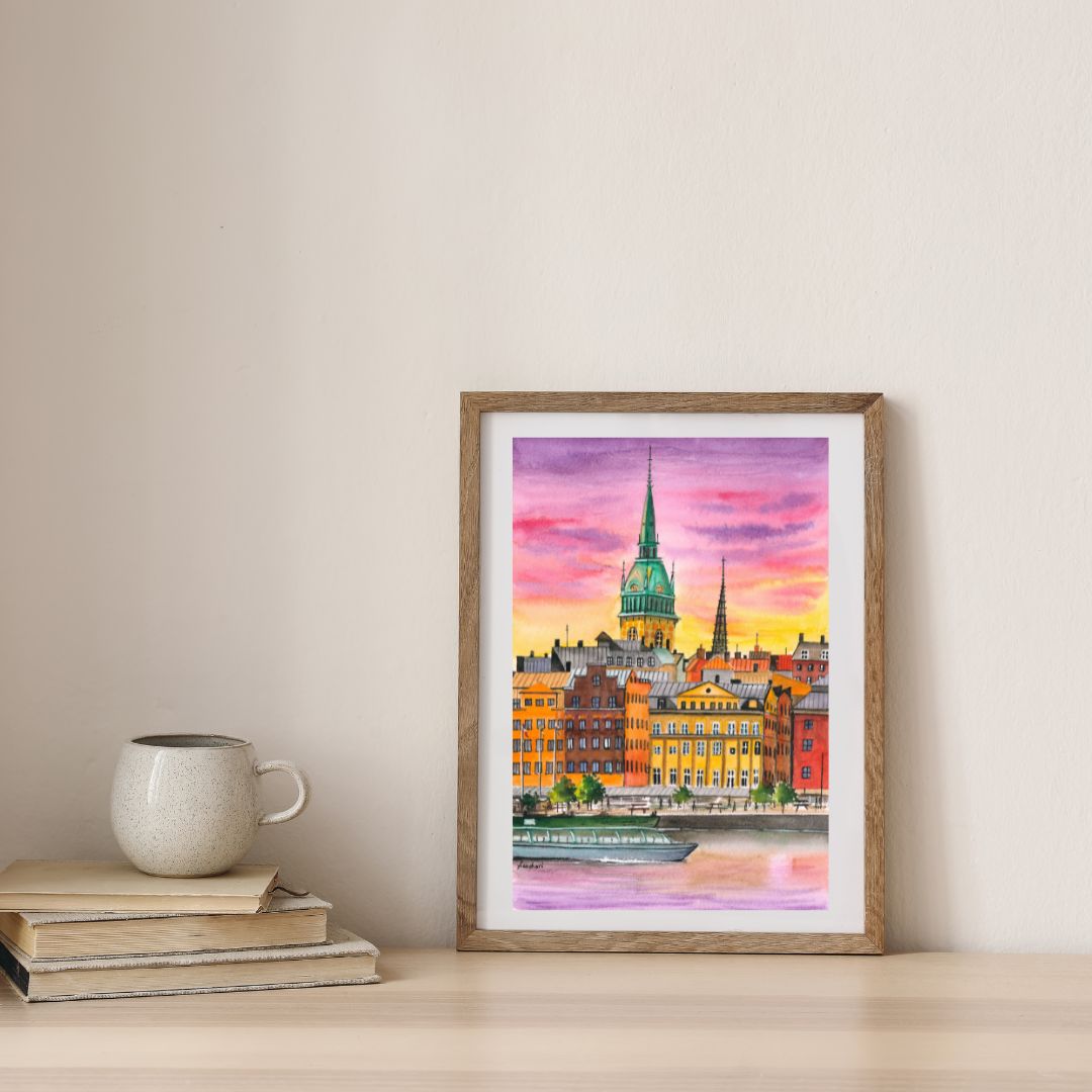 Stockholm Sweden Cityscape Wall Art Print – Scandinavian Nordic Architecture Decor • Modern Travel Poster • Acrylic-Style Urban Art • Europe Gift