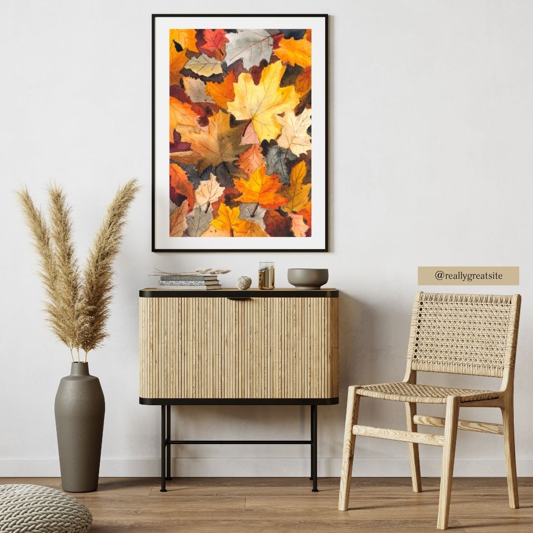 Watercolor Autumn Leaves Wall Art Print | Fall Foliage Botanical Painting | Cozy Nature Decor
