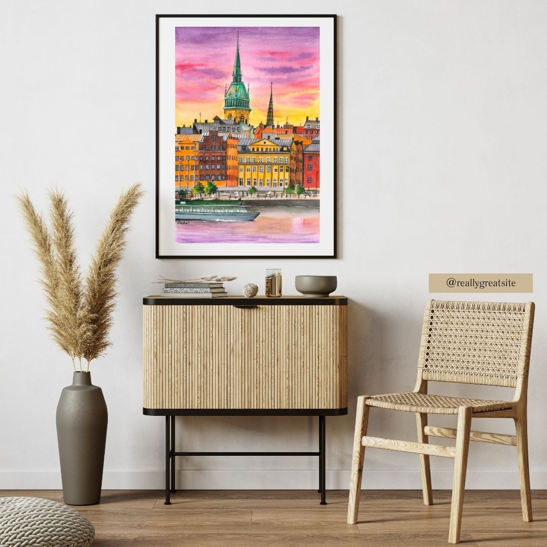 Stockholm Sweden Cityscape Wall Art Print – Scandinavian Nordic Architecture Decor • Modern Travel Poster • Acrylic-Style Urban Art • Europe Gift