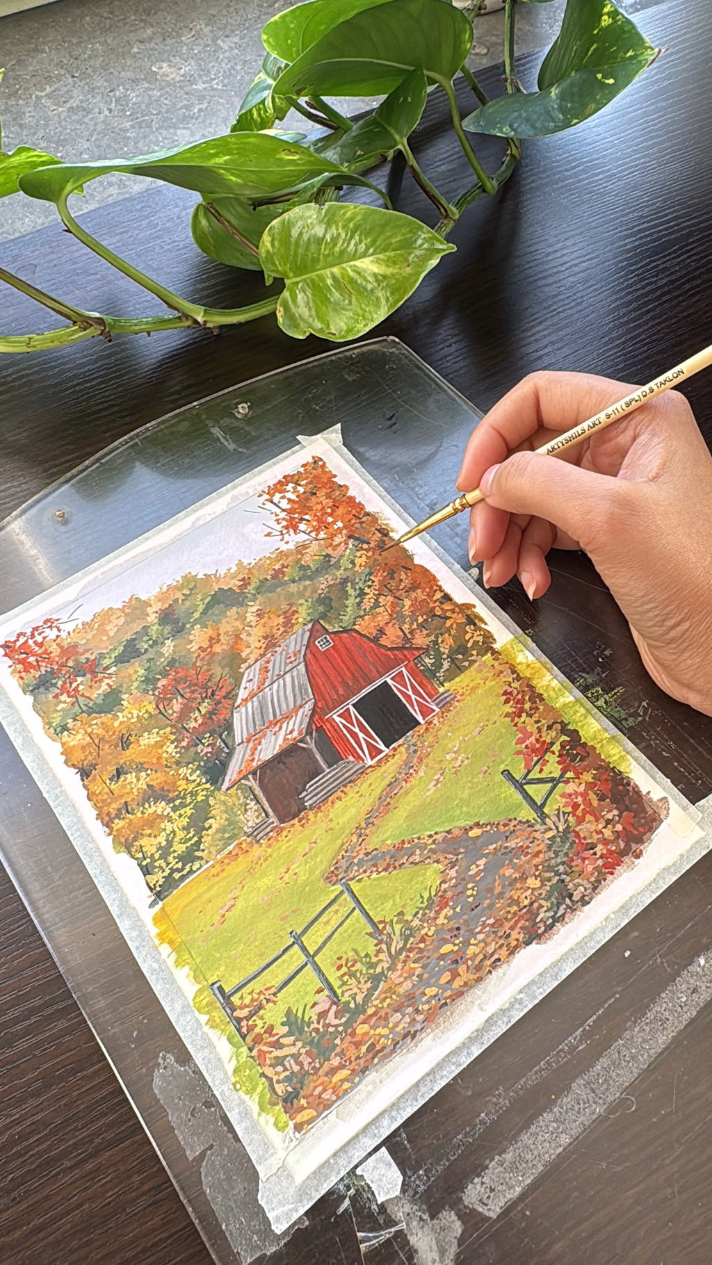 Original Autumn Cottage Gouache Painting | Cozy Fall Landscape Wall Art | Cottagecore Nature Art