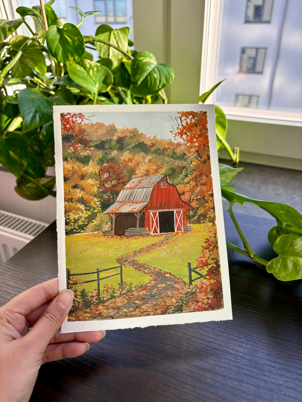 Original Autumn Cottage Gouache Painting | Cozy Fall Landscape Wall Art | Cottagecore Nature Art