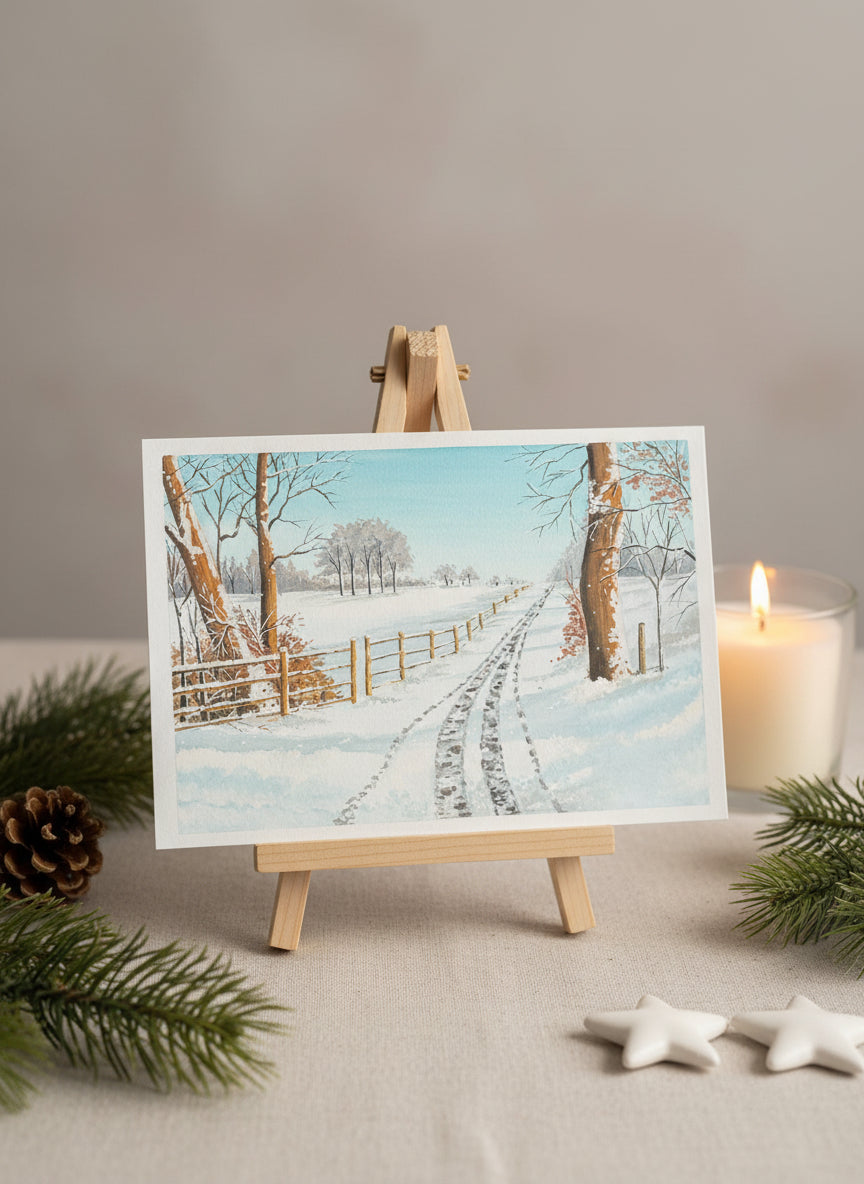 Snowy Winter Landscape Original Painting • Minimalist Winter Gouache Art • Scandinavian Cozy Home Decor • Holiday Gift
