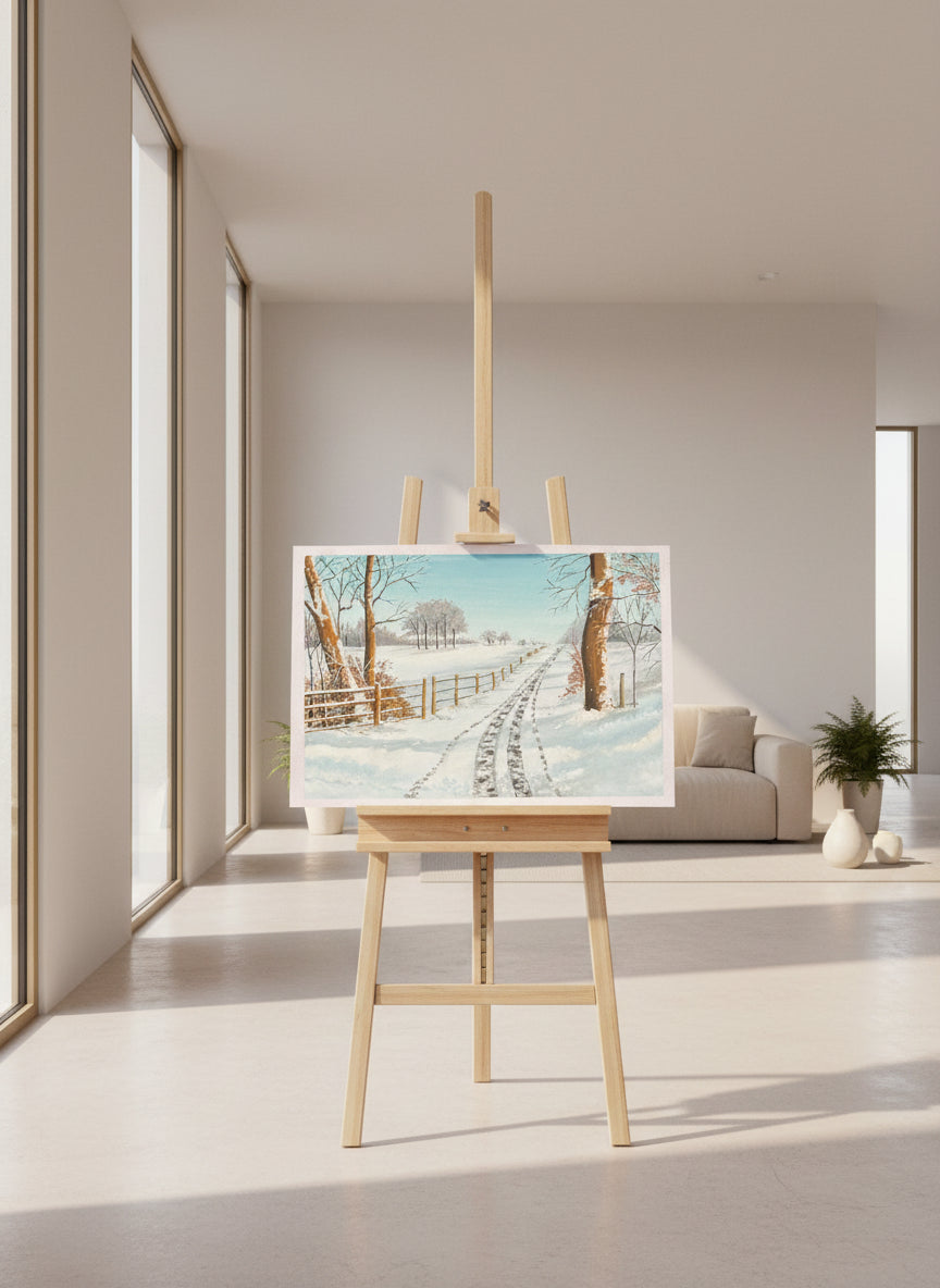 Snowy Winter Landscape Original Painting • Minimalist Winter Gouache Art • Scandinavian Cozy Home Decor • Holiday Gift