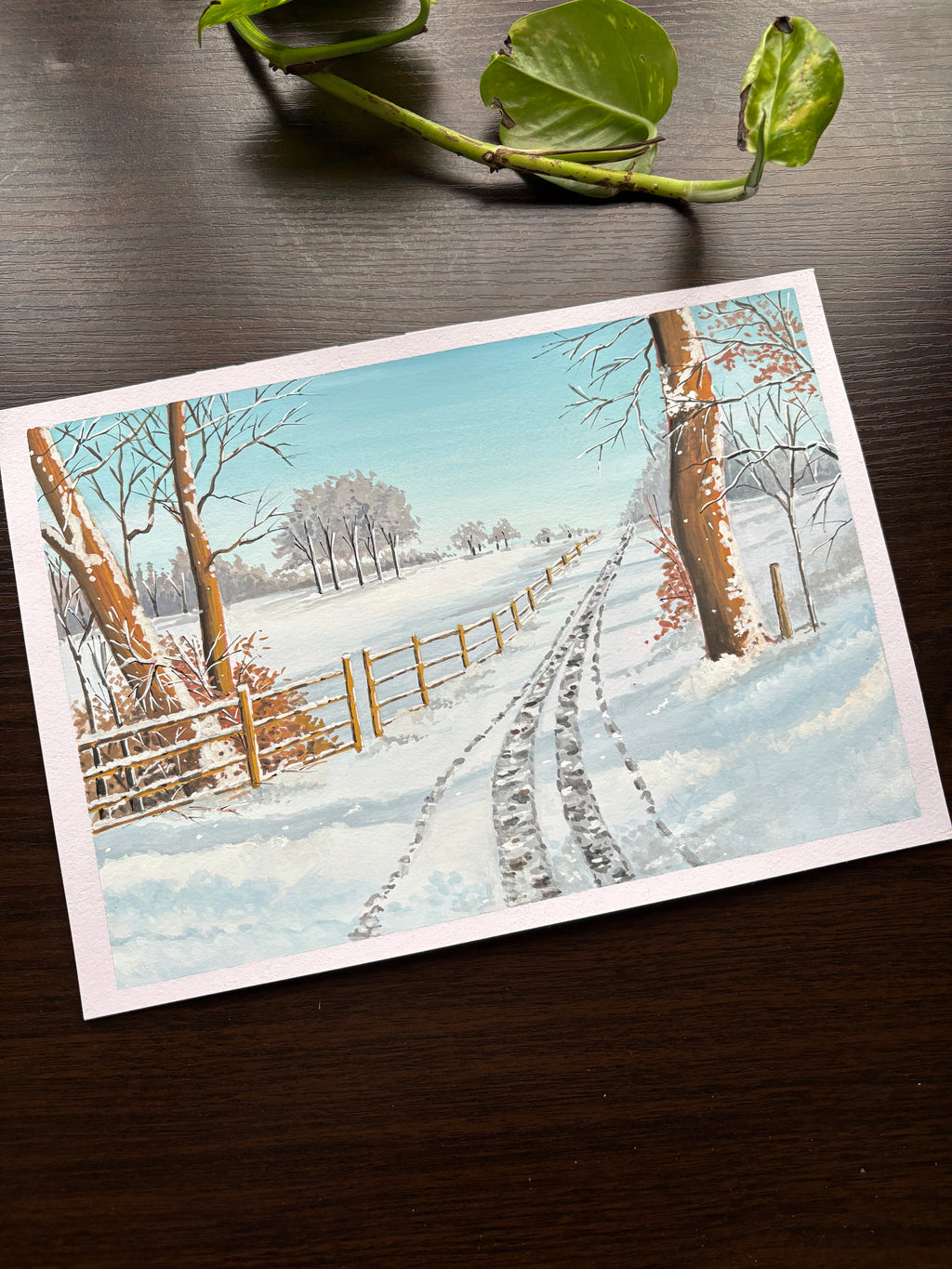 Snowy Winter Landscape Original Painting • Minimalist Winter Gouache Art • Scandinavian Cozy Home Decor • Holiday Gift