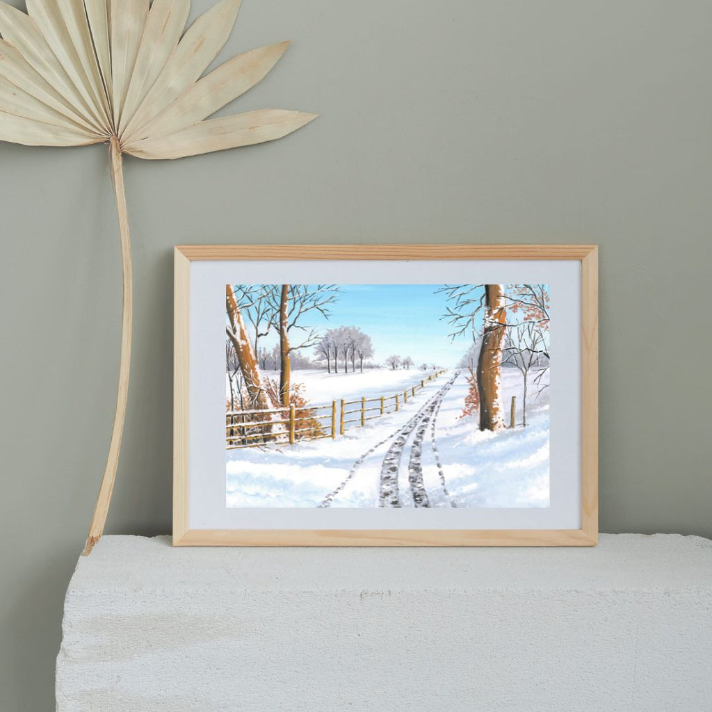 Snowy Winter Landscape Wall Art Print • Minimalist Winter Scene • Scandinavian Cozy Home Décor • Holiday Gift