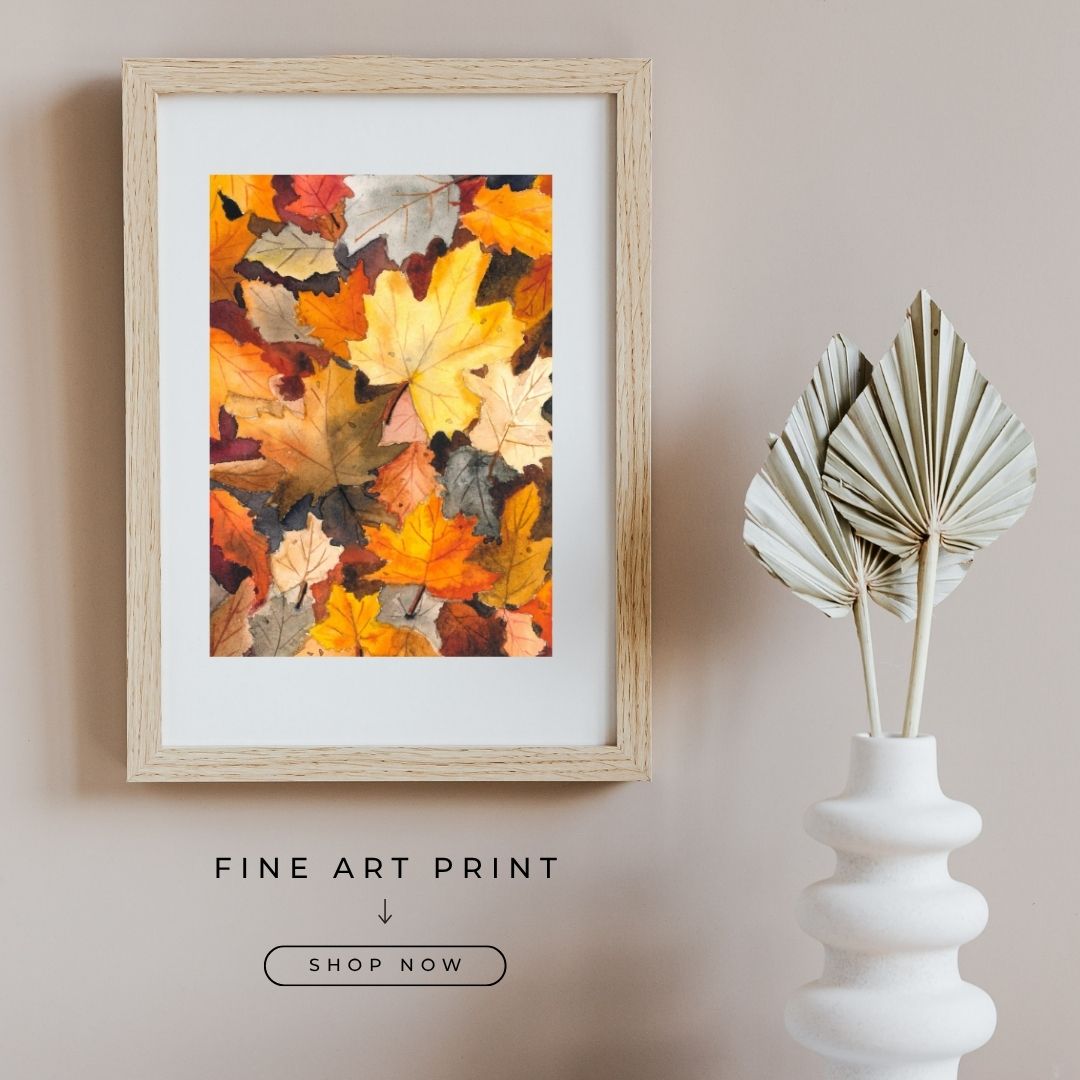 Watercolor Autumn Leaves Wall Art Print | Fall Foliage Botanical Painting | Cozy Nature Decor