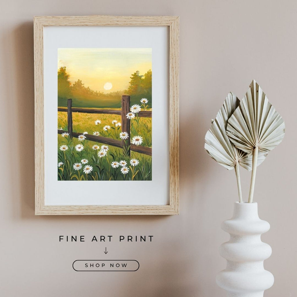 Daisy Field Wall Art Print • Spring Summer Meadow Painting • Floral Gouache Artwork • Botanical Nature Decor • Cheerful Home Wall Art
