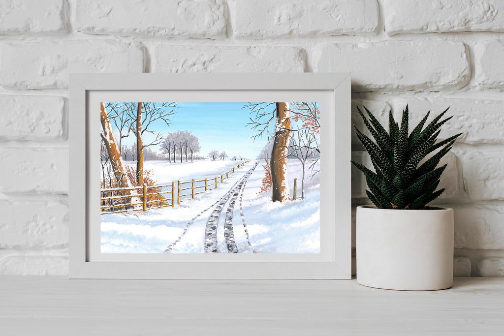 Snowy Winter Landscape Wall Art Print • Minimalist Winter Scene • Scandinavian Cozy Home Décor • Holiday Gift