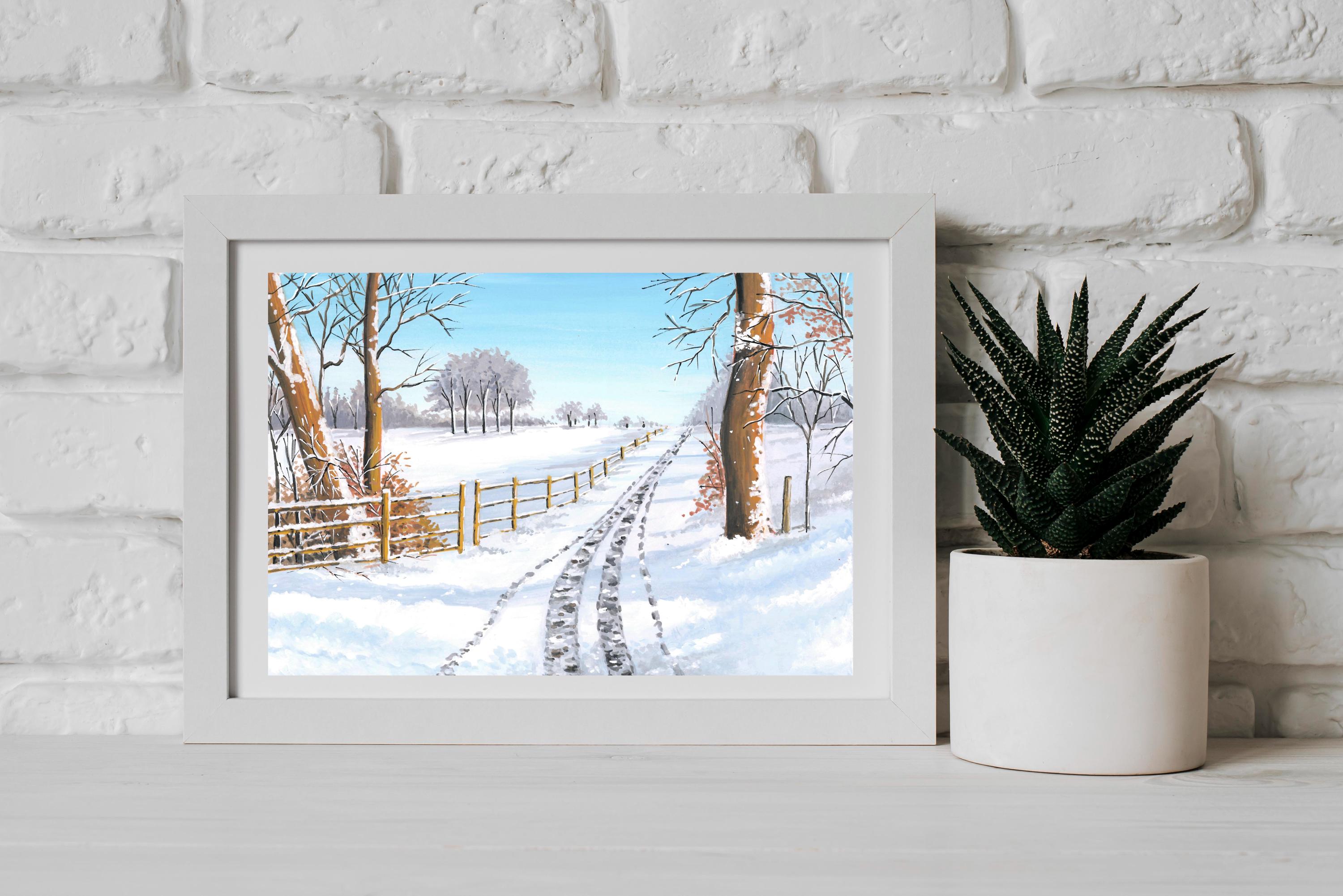 Snowy Winter Landscape Wall Art Print • Minimalist Winter Scene • Scandinavian Cozy Home Décor • Holiday Gift