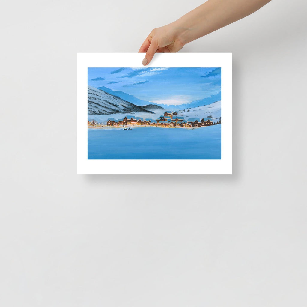 Winter Village Art Print • Snowy Valley Landscape • Glowing Houses Painting • Cozy Holiday Wall Decor  • Christmas Gift
