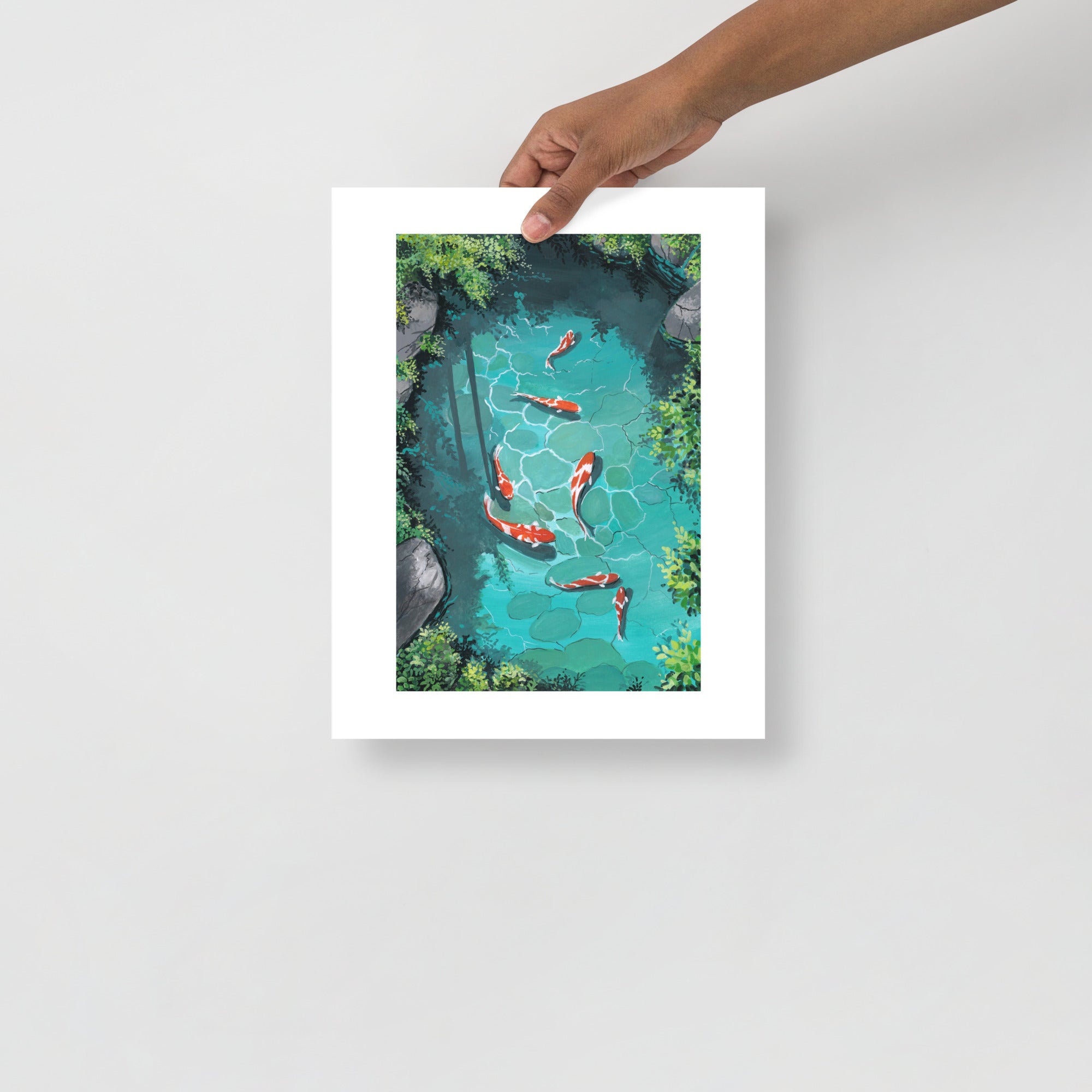 Koi Fish Pond Wall Art Print • Japanese Zen Decor • Serene Nature Illustration • Gouache Koi Painting • Peaceful Meditation Wall Art