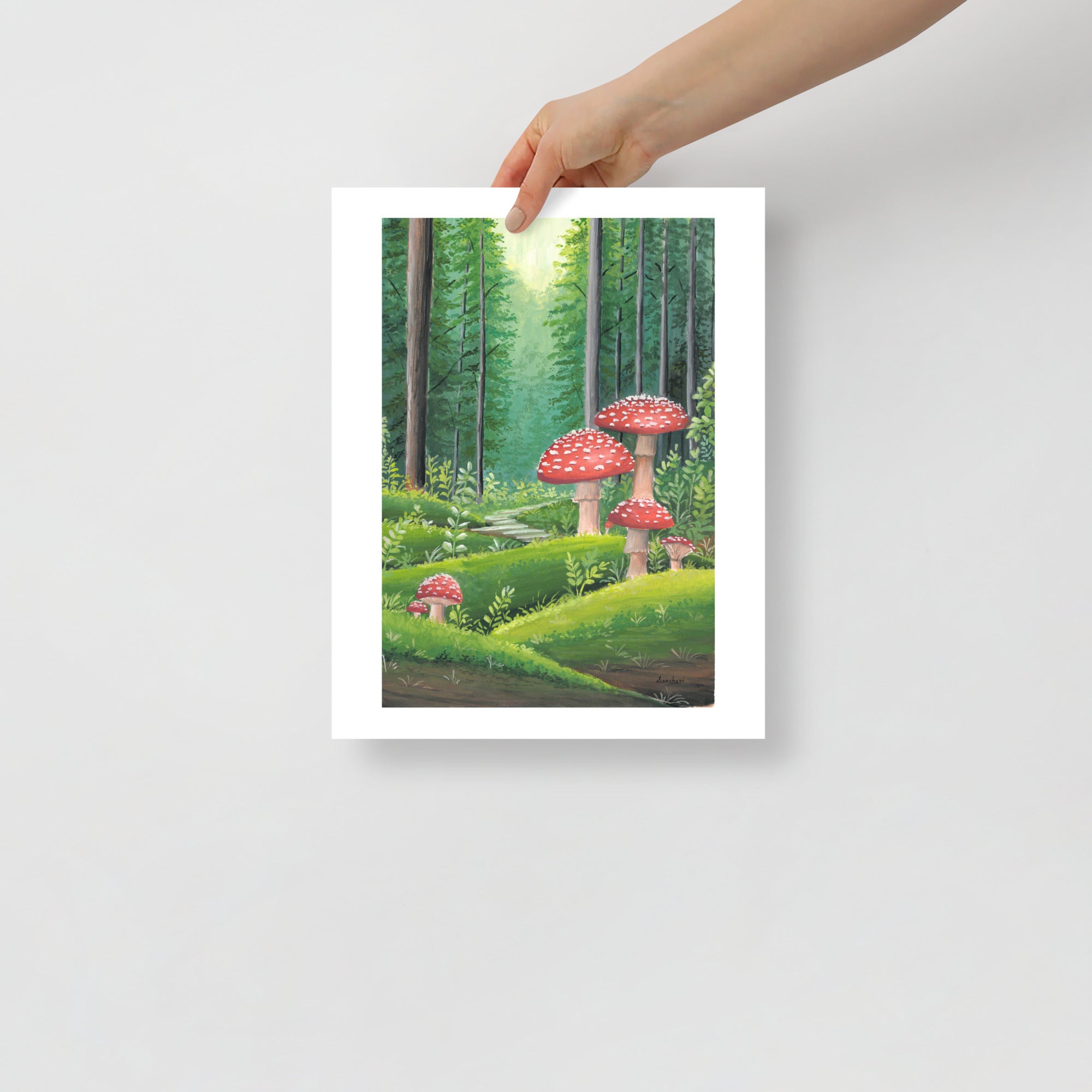 Red Mushroom Forest Wall Art Print – Cottagecore Fairycore Woodland Decor • Gouache Mushroom Illustration • Cozy Nature Wall Art • Fantasy Gift