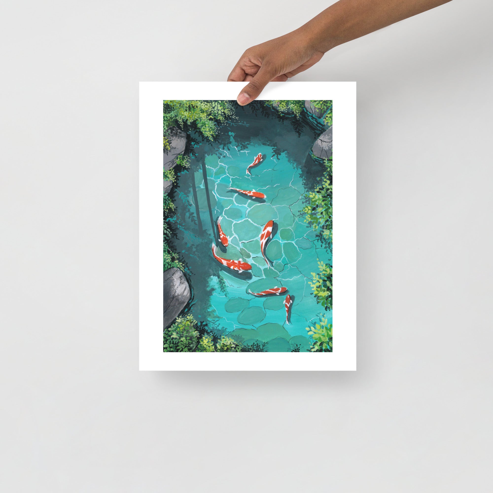 Koi Fish Pond Wall Art Print • Japanese Zen Decor • Serene Nature Illustration • Gouache Koi Painting • Peaceful Meditation Wall Art