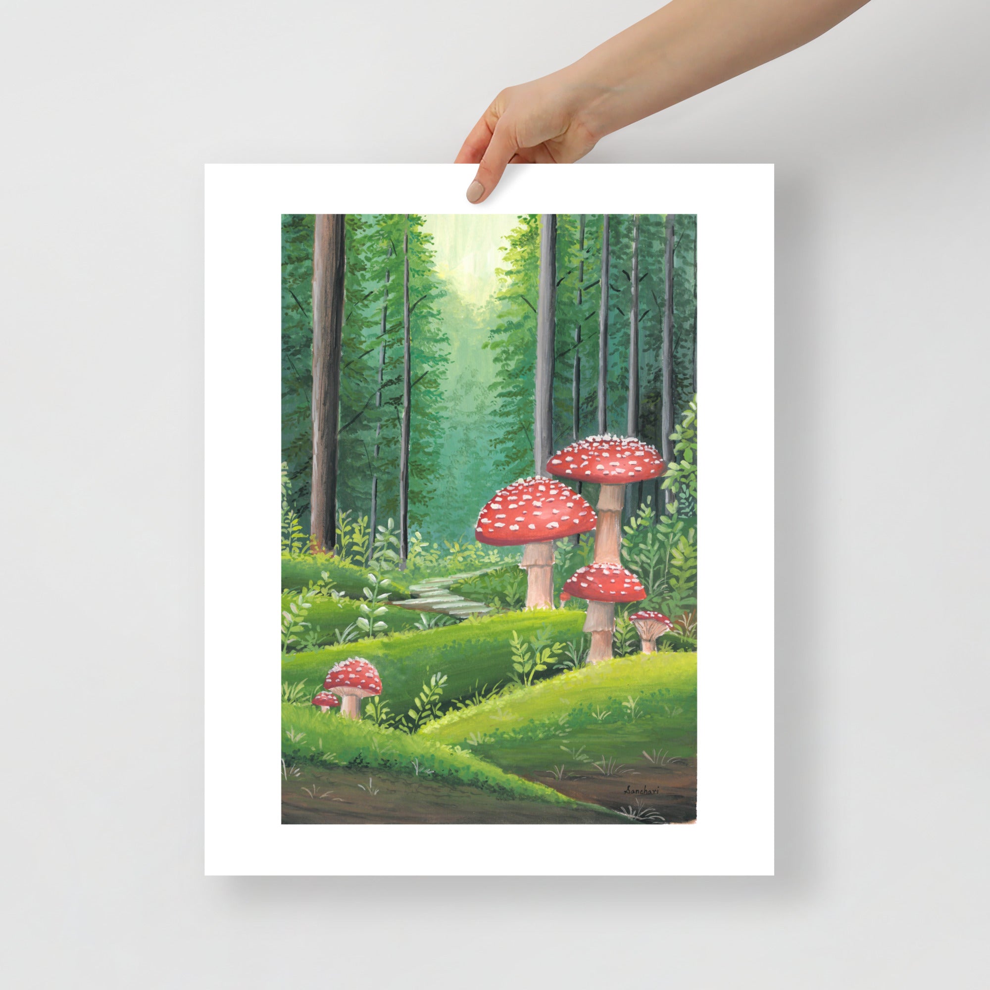 Red Mushroom Forest Wall Art Print – Cottagecore Fairycore Woodland Decor • Gouache Mushroom Illustration • Cozy Nature Wall Art • Fantasy Gift
