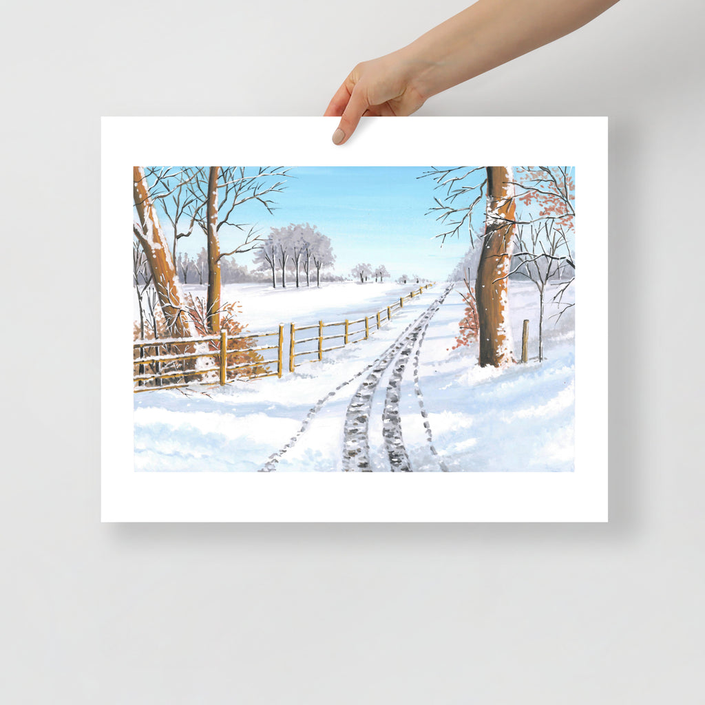 Snowy Winter Landscape Wall Art Print • Minimalist Winter Scene • Scandinavian Cozy Home Décor • Holiday Gift