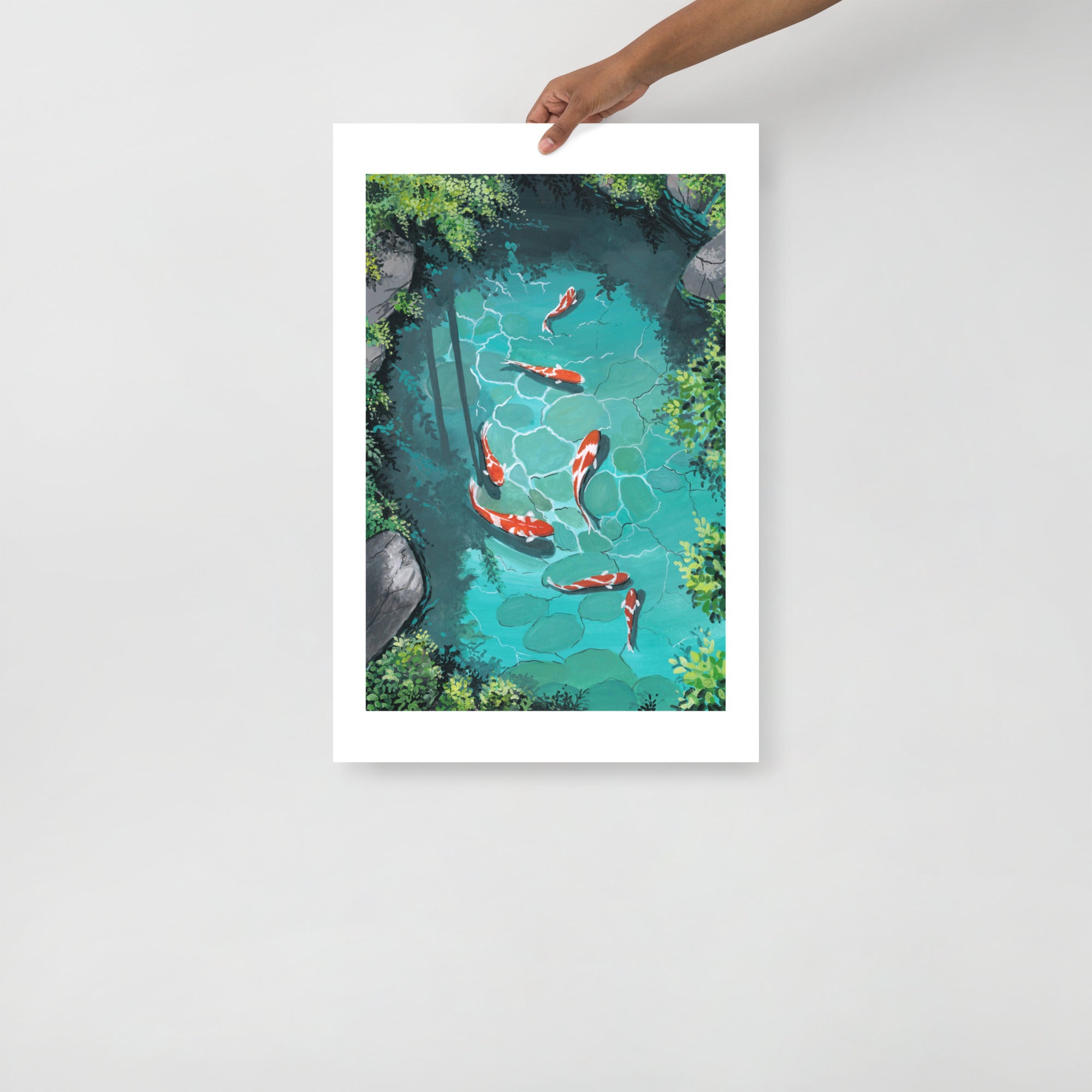Koi Fish Pond Wall Art Print • Japanese Zen Decor • Serene Nature Illustration • Gouache Koi Painting • Peaceful Meditation Wall Art
