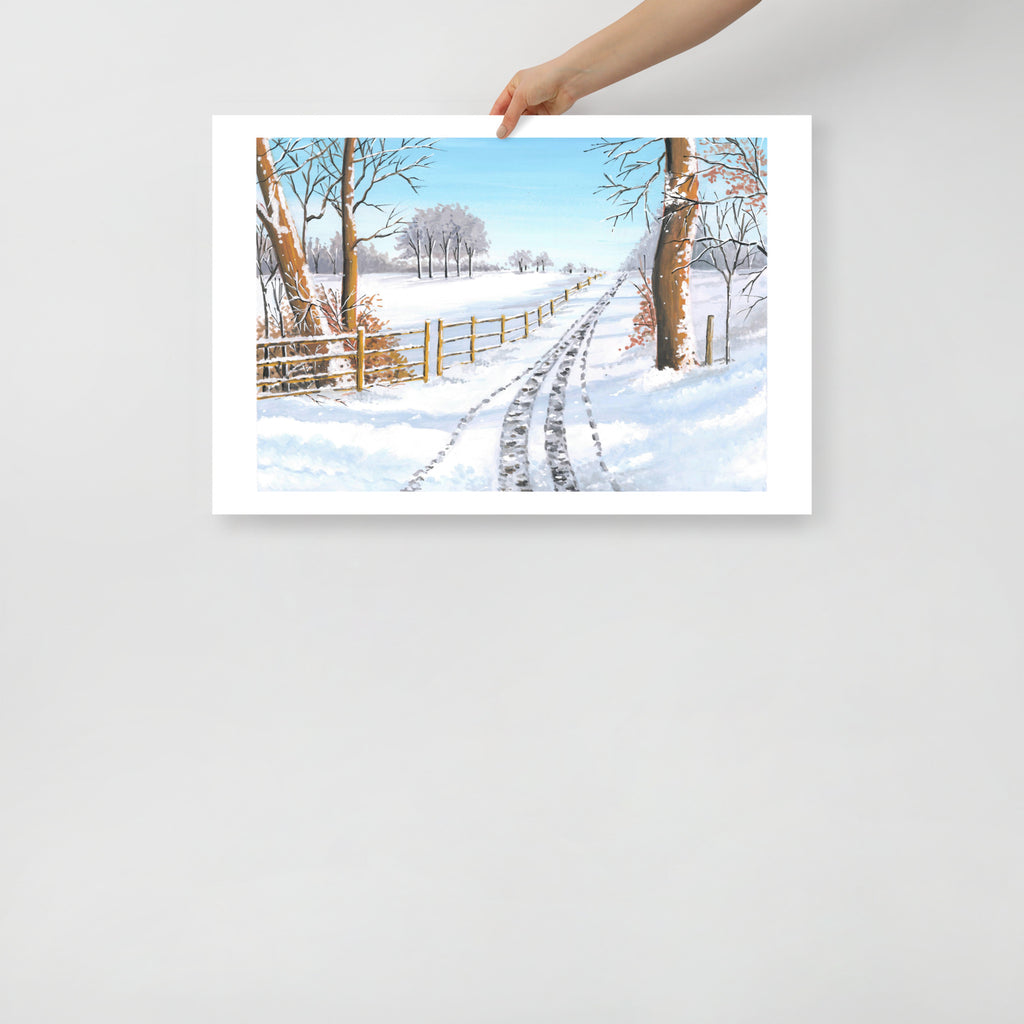 Snowy Winter Landscape Wall Art Print • Minimalist Winter Scene • Scandinavian Cozy Home Décor • Holiday Gift