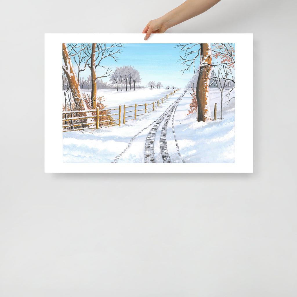 Snowy Winter Landscape Wall Art Print • Minimalist Winter Scene • Scandinavian Cozy Home Décor • Holiday Gift