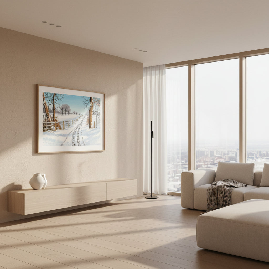 Snowy Winter Landscape Wall Art Print • Minimalist Winter Scene • Scandinavian Cozy Home Décor • Holiday Gift