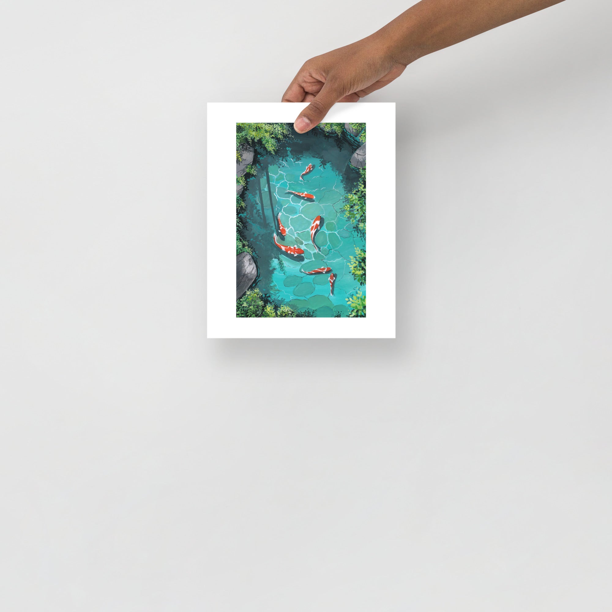 Koi Fish Pond Wall Art Print • Japanese Zen Decor • Serene Nature Illustration • Gouache Koi Painting • Peaceful Meditation Wall Art