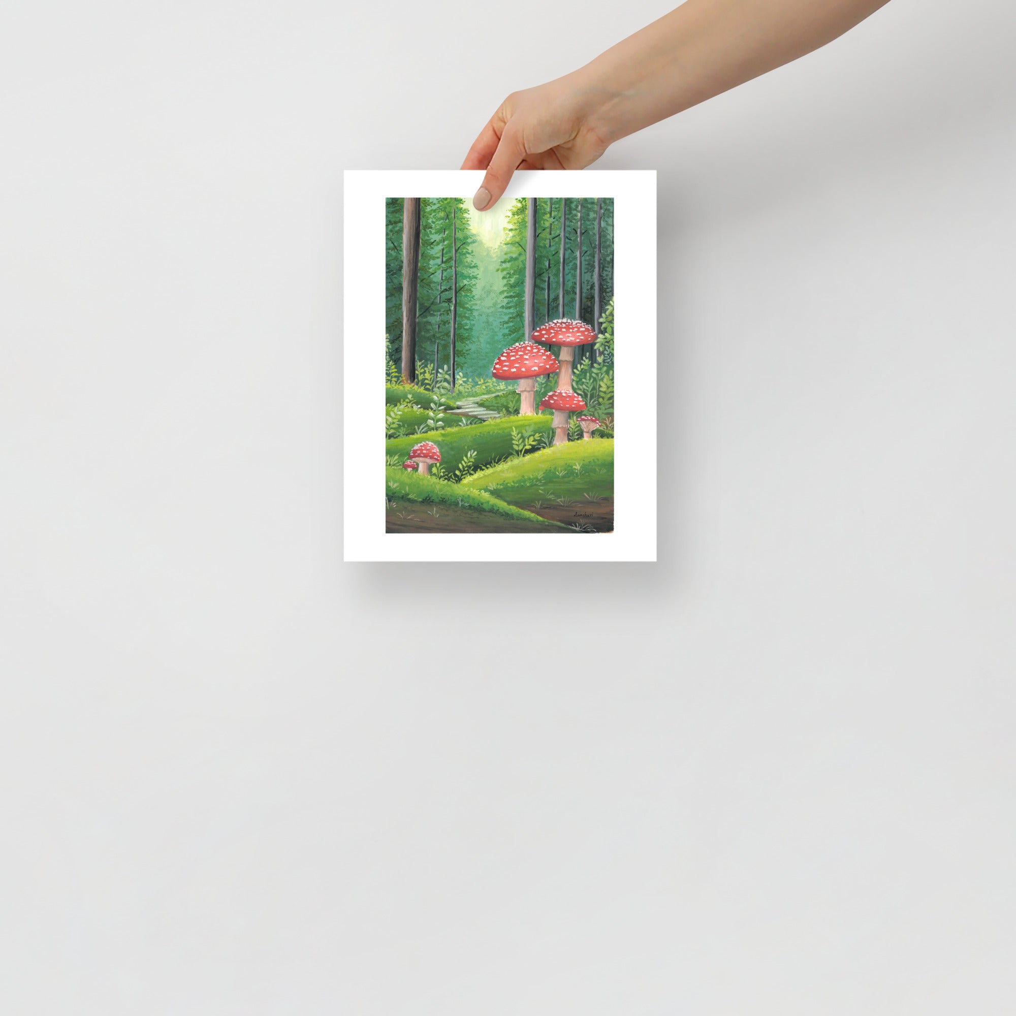 Red Mushroom Forest Wall Art Print – Cottagecore Fairycore Woodland Decor • Gouache Mushroom Illustration • Cozy Nature Wall Art • Fantasy Gift