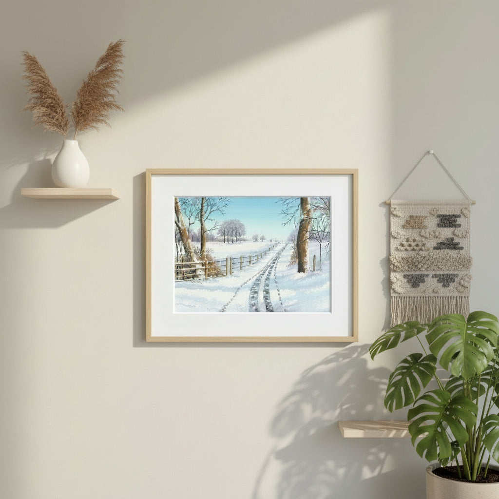 Snowy Winter Landscape Wall Art Print • Minimalist Winter Scene • Scandinavian Cozy Home Décor • Holiday Gift